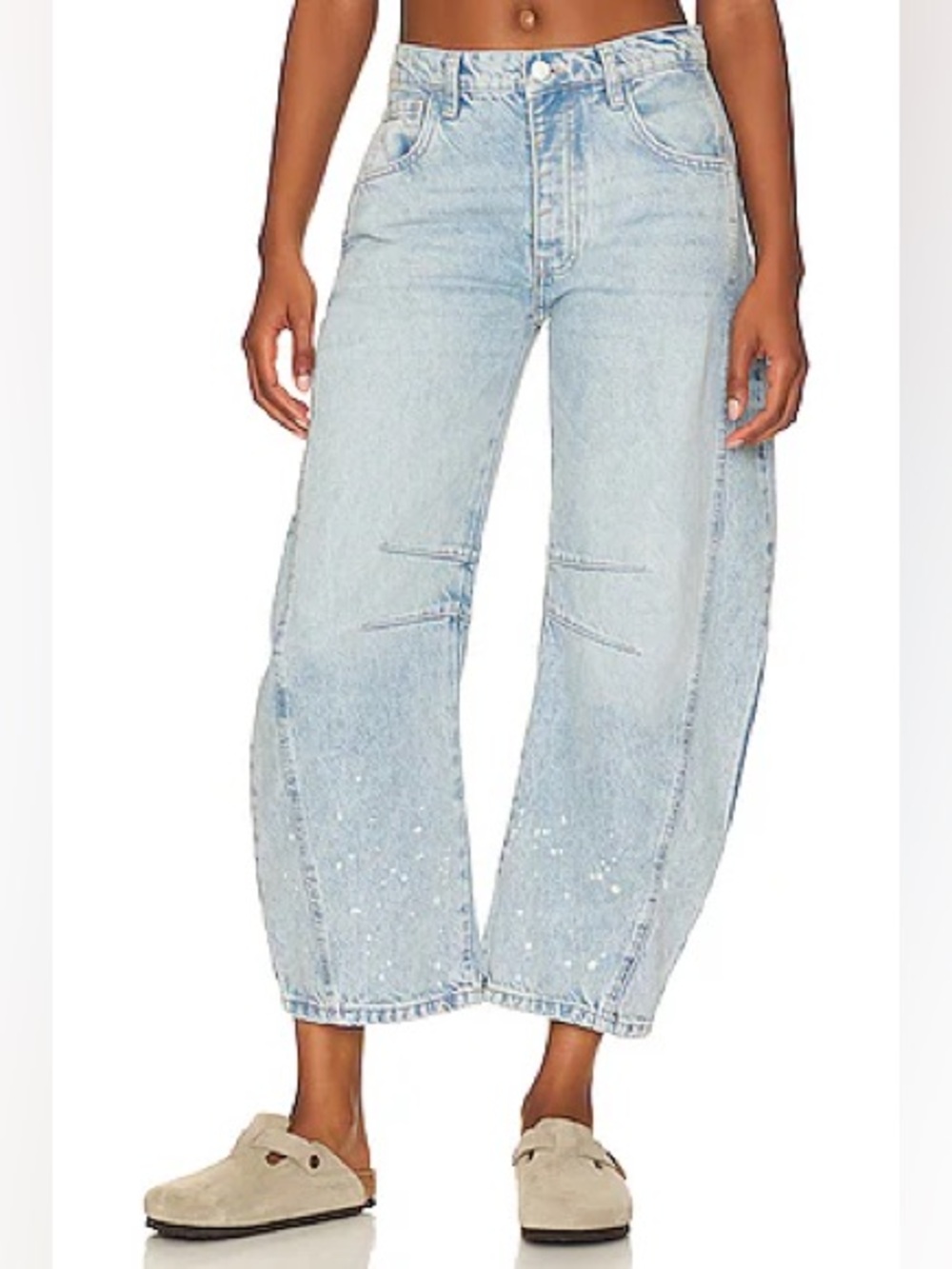 Free People We The Free Good Luck Mid-Rise Barrel Jeans light-wash denim Sz 27